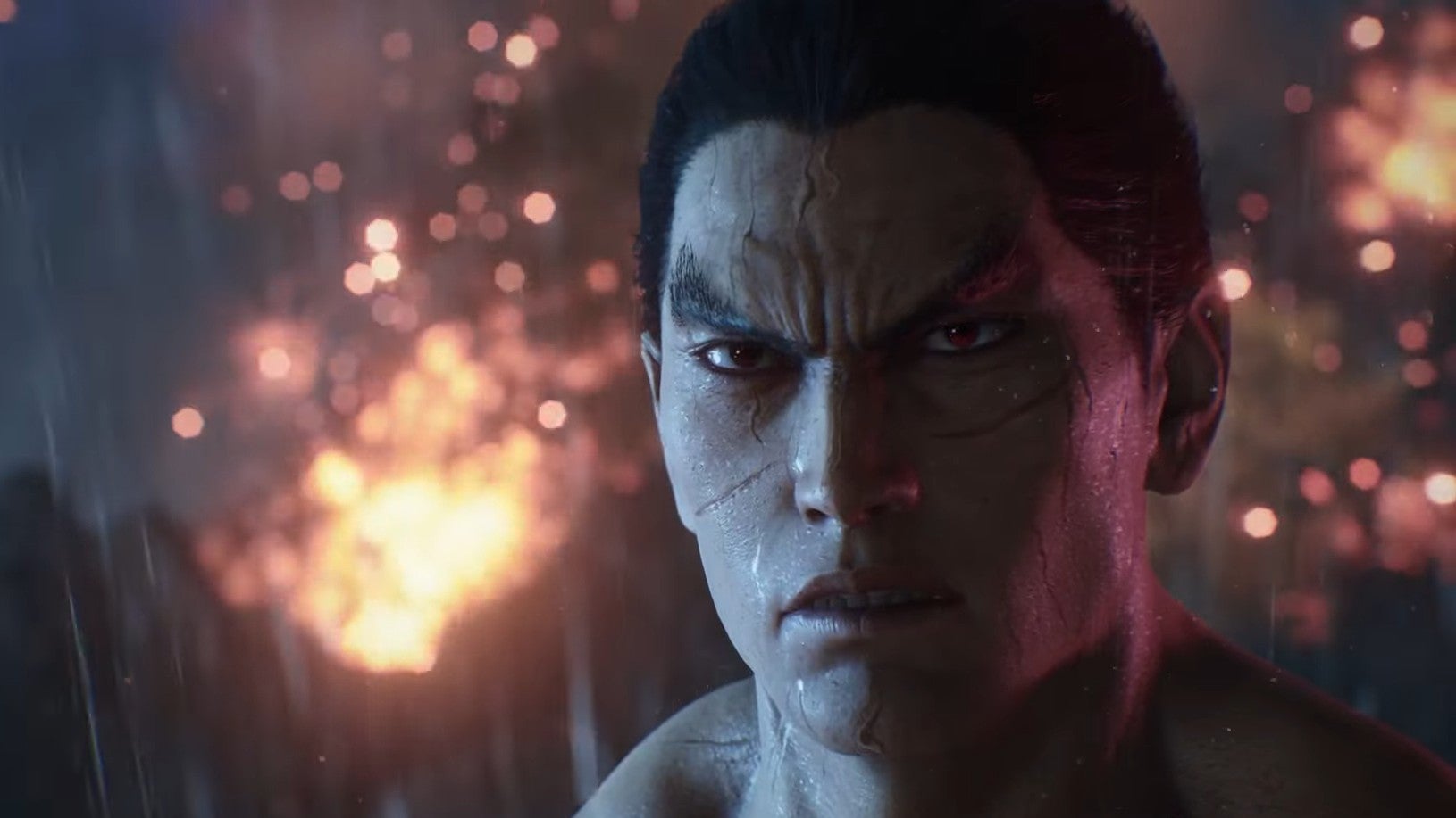 De onthulling van Tekken 8 met close-up van Kazuya.