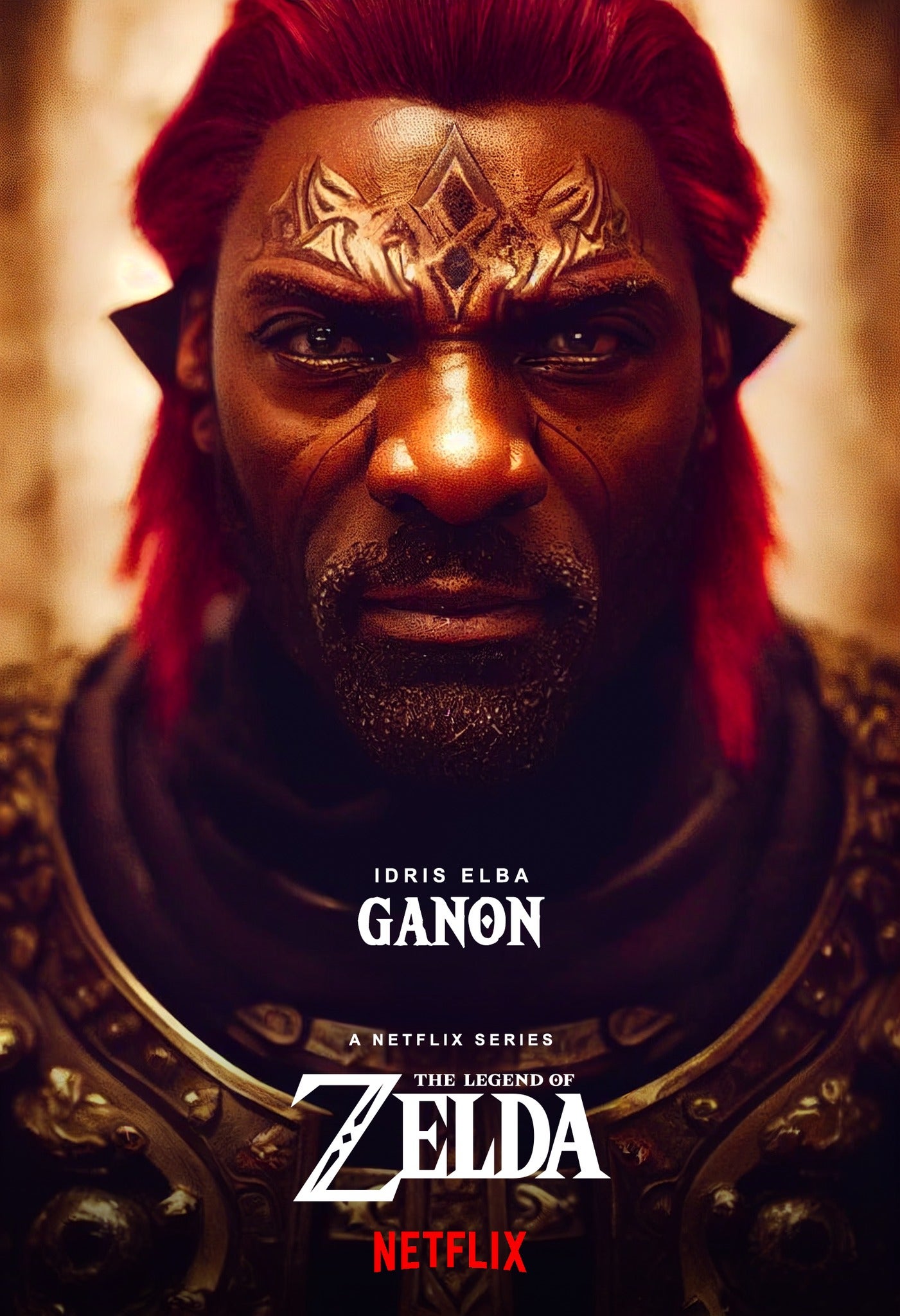 Idris Elba jako Ganon na fikcyjnym plakacie nieistniejącego filmu Zelda
