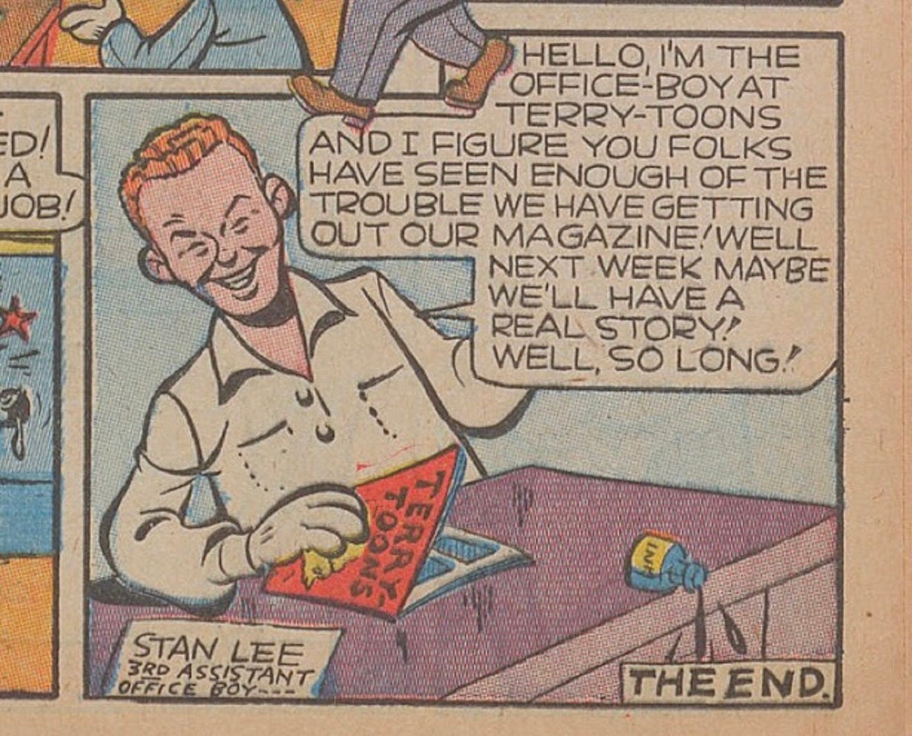 Image of a young Stan Lee introducing himself as Office-Boy at Terry-Toons