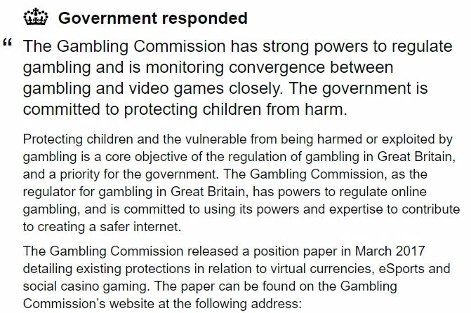 Image for The government finally responds to gambling in video games petition