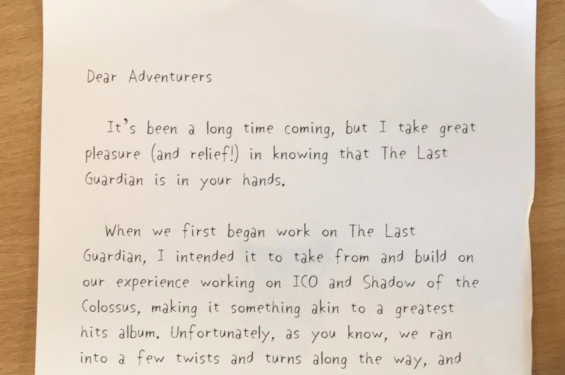 Image for The Last Guardian media kit includes a heartfelt message from creator Fumito Ueda