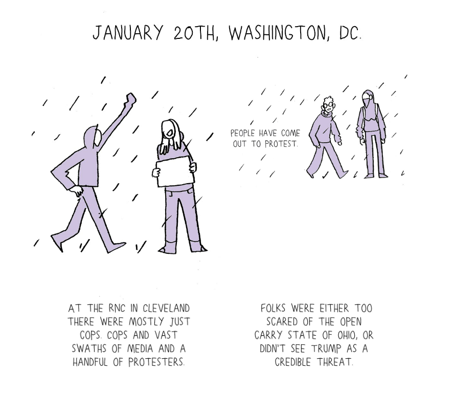 First panels from Sophie Yanow's political comic from The Nib