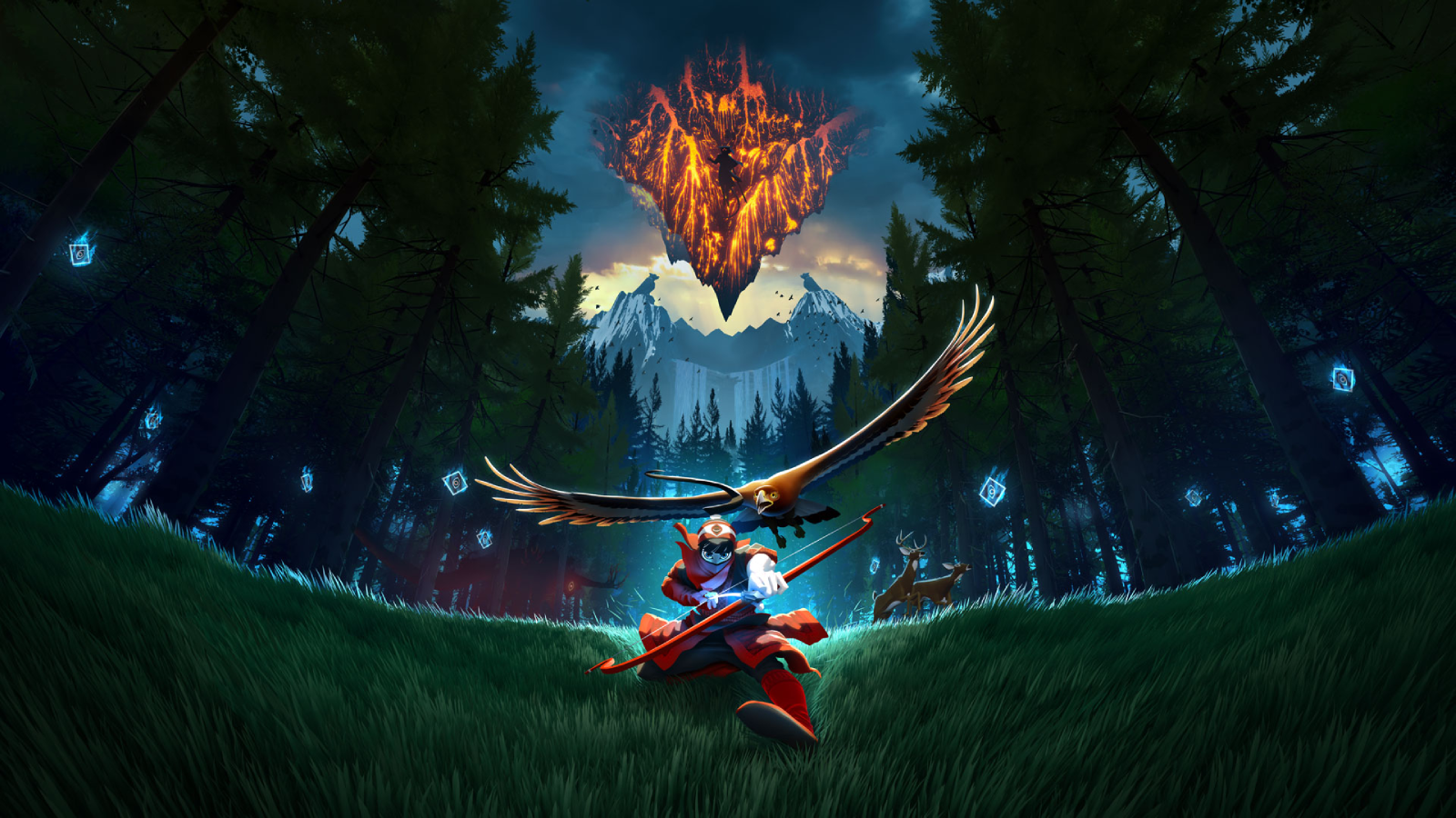The Pathless key art of Hunter and eagle