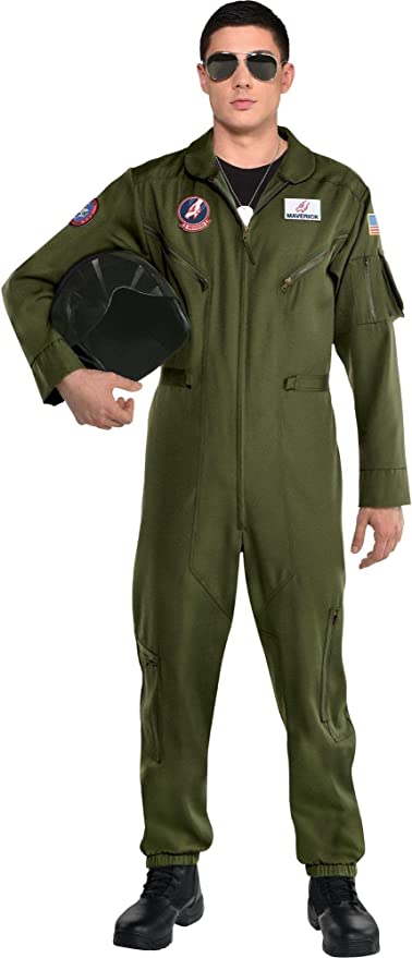 Image of man wearing Top Gun fighter pilot costume and glasses