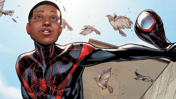 Cropped cover featuring Miles Morales in his spider-Man suit with his cowl off