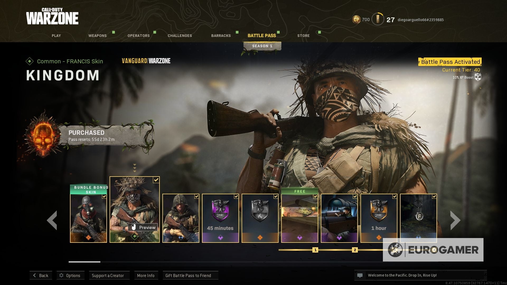 Vanguard  Warzone Pacific Season 1 Battle Pass skins and Operators  including Awoken  Rising Legend 100 rewards - 87