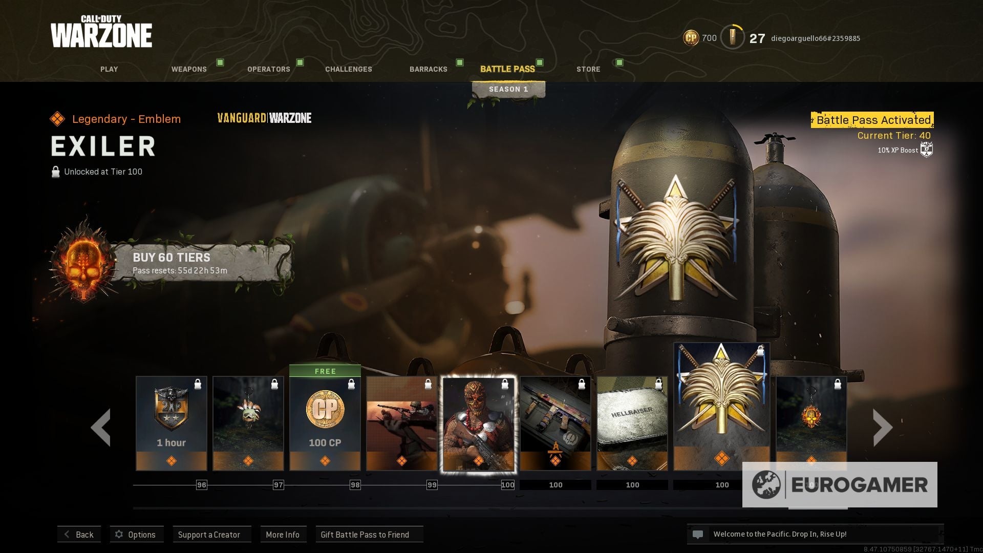 Vanguard  Warzone Pacific Season 1 Battle Pass skins and Operators  including Awoken  Rising Legend 100 rewards - 56