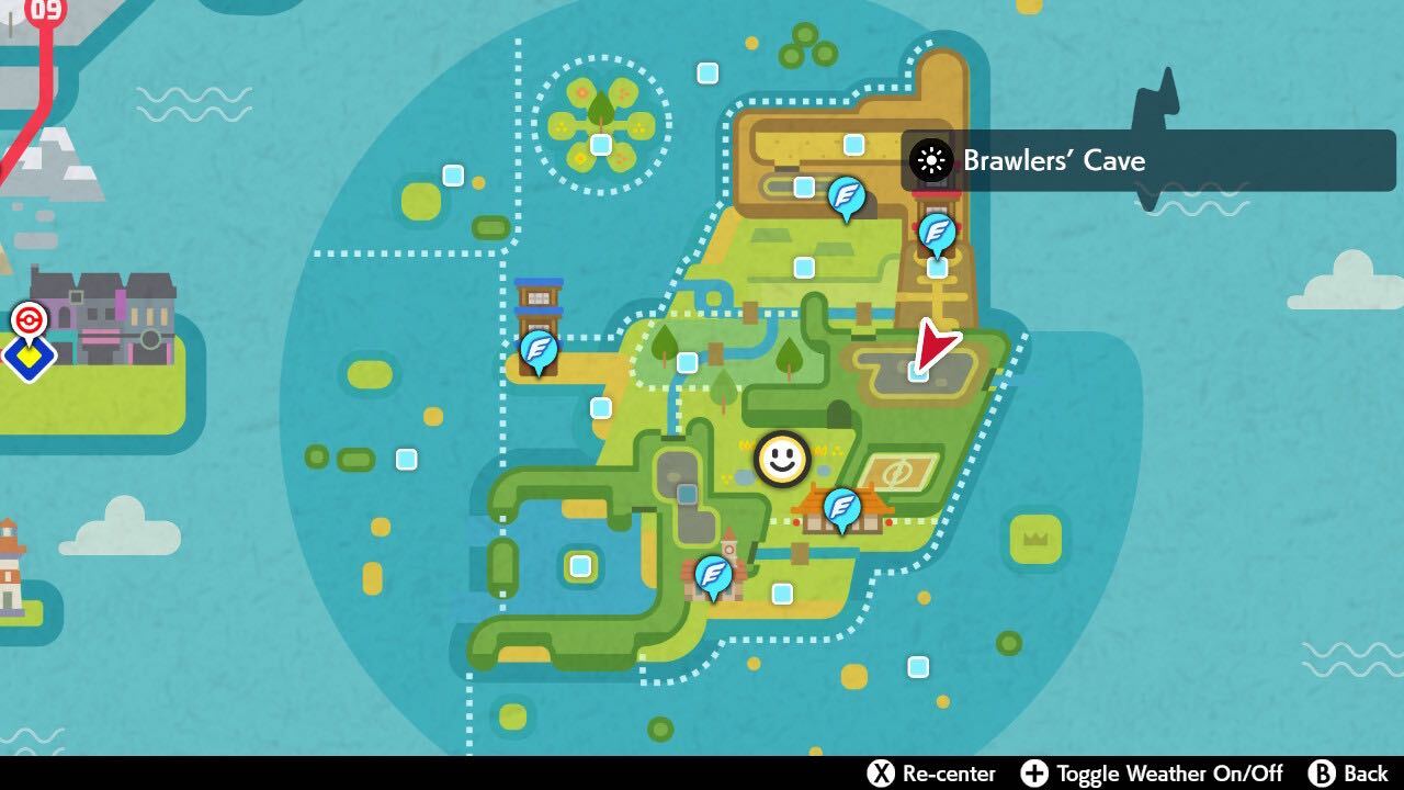 A screenshot of the Isle of Armor map in Pokémon Sword and Shield