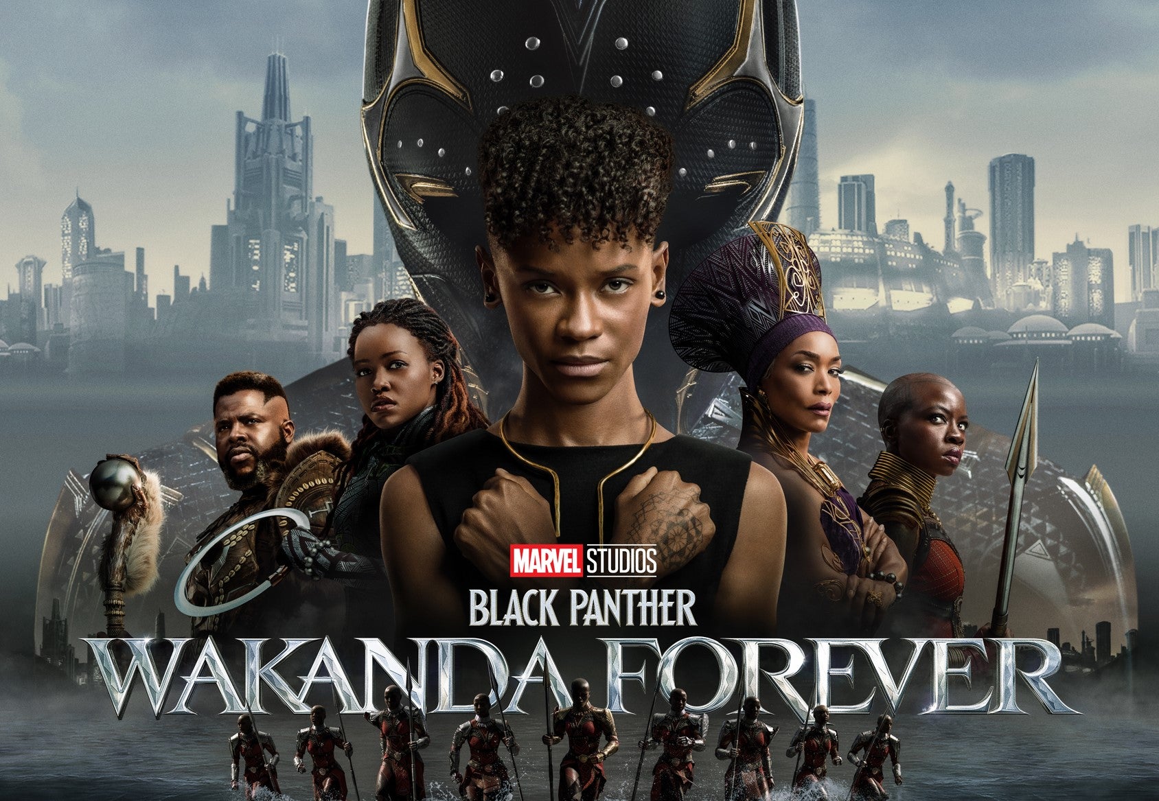 Cropped poster for Black Panther Wakanda Forever featuring the cast of Black Panther
