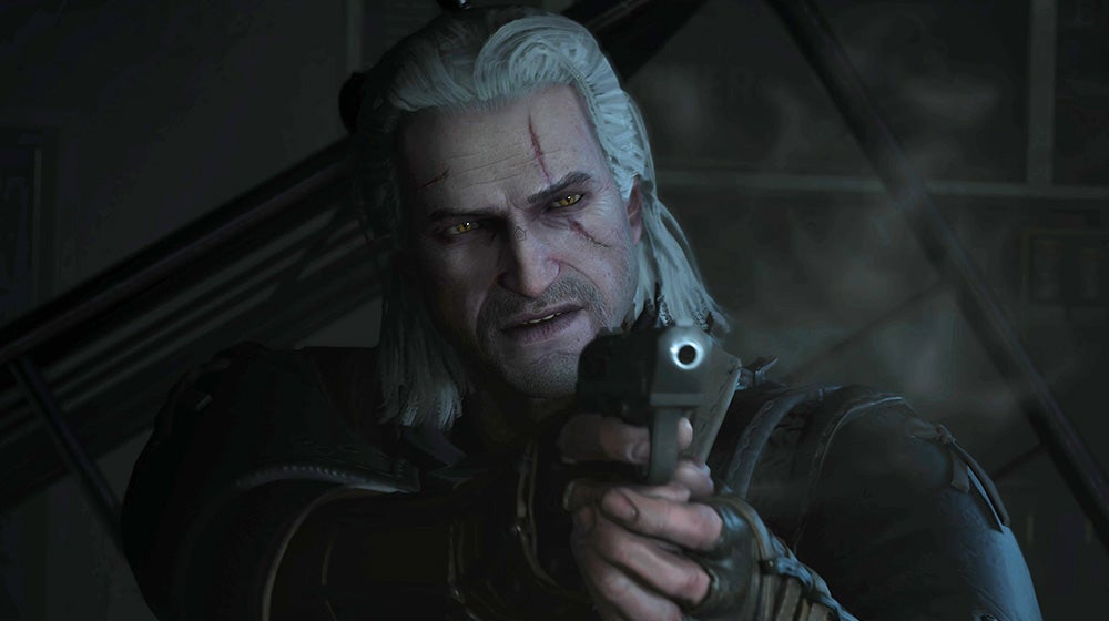 Obrazki dla Wiedźmin Geralt walczy z zombie w modzie do Resident Evil 2