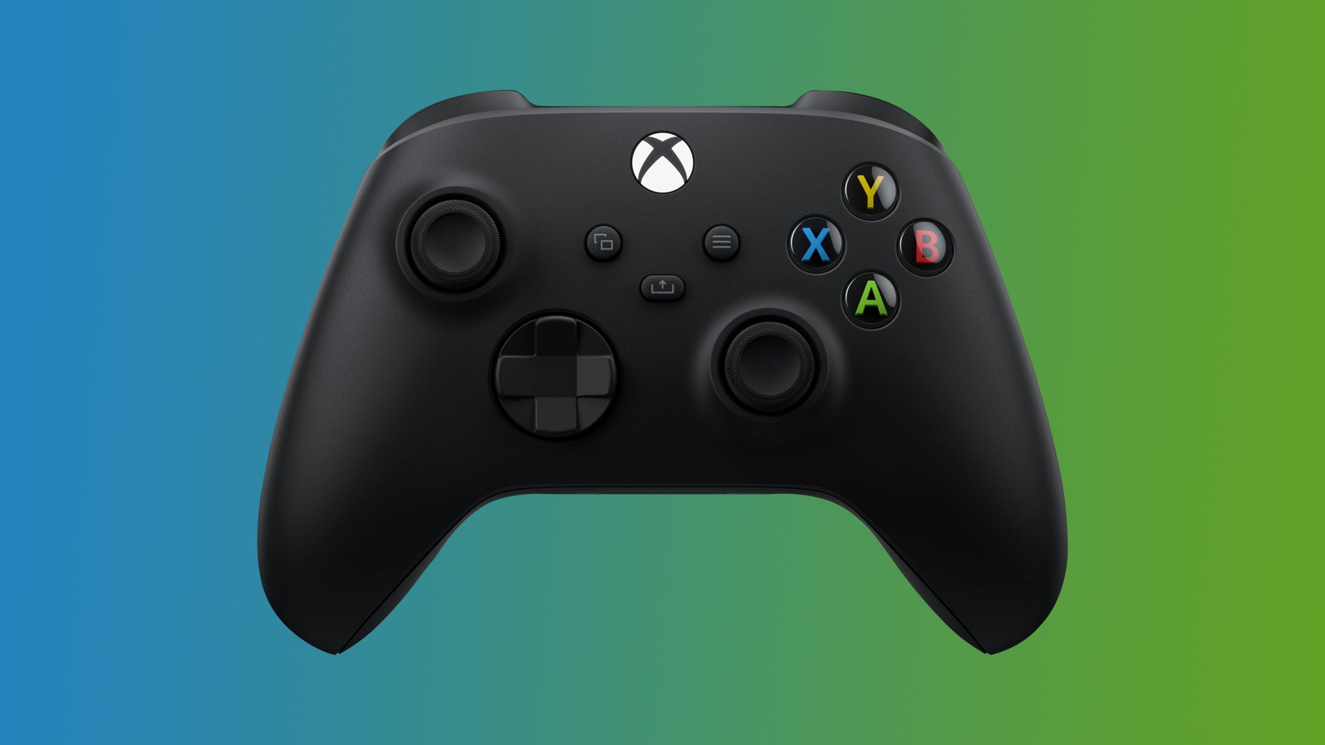 青から緑へのグラデーションの背景にある Xbox ワイヤレス コントローラーの画像